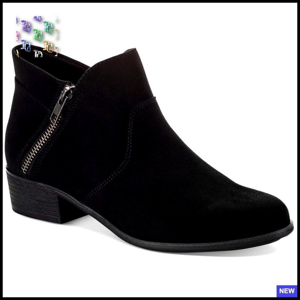 Black Ankle Boots Block Heel Padded Insole Almond Toe Zip Closure Chic